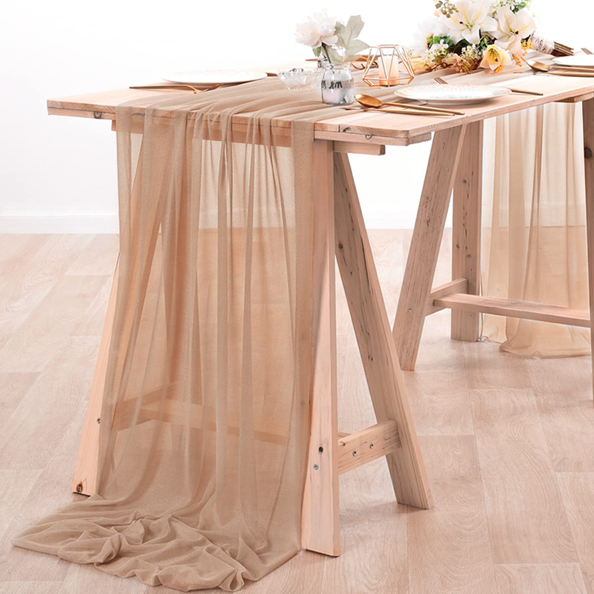 Linen Table Runner - Chiffon Table Runner Nude Sheer Fabric