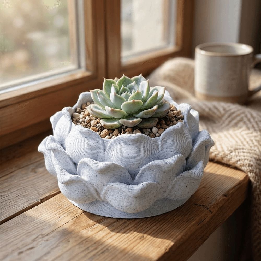 Rattan Plant Basket - Lotus Shaped Succulent Plant Pot 3D