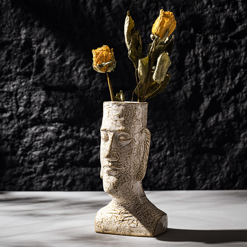 Pampas Grass Decor - CAPIRON Moai Vase Ceramic Figurines for
