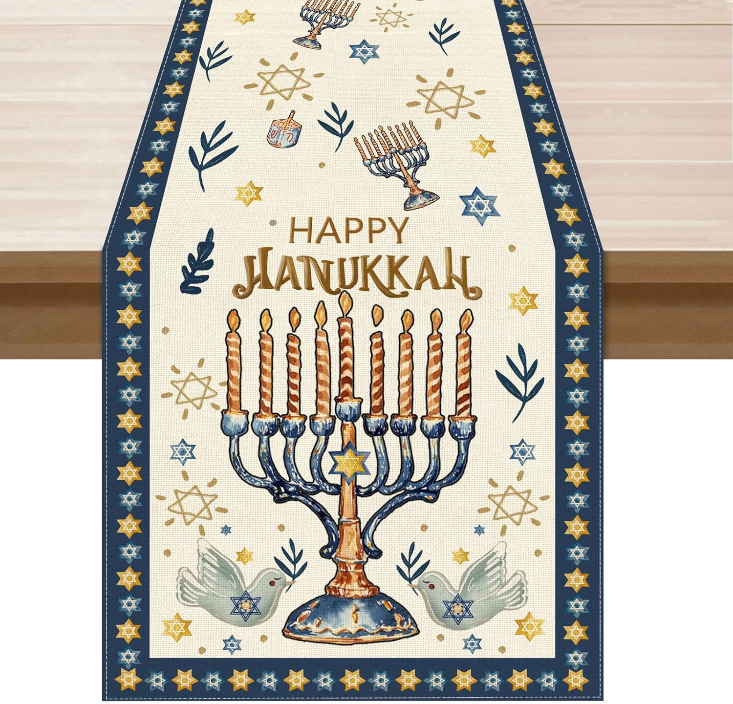 Happy Hanukkah Chanukah Menora - Linen Table Runner review and price