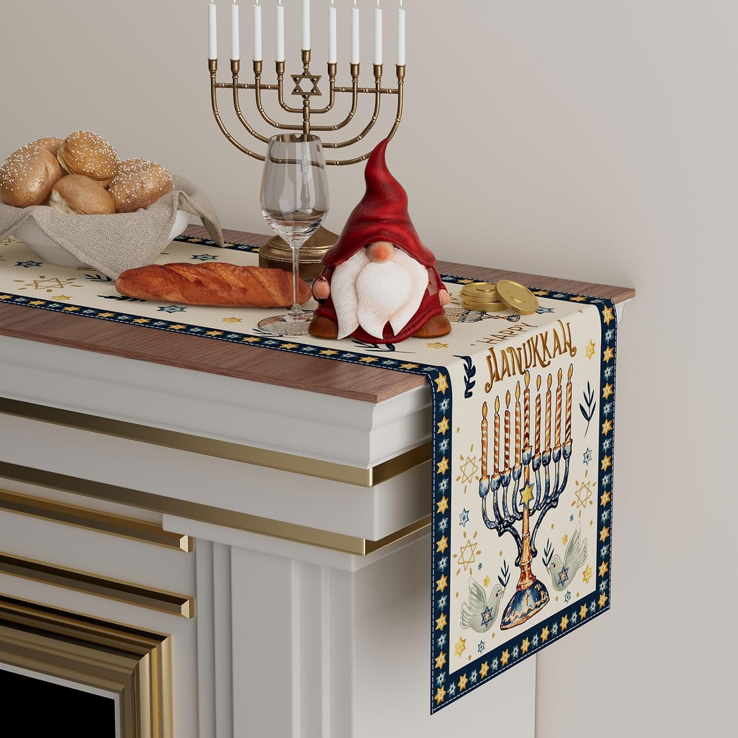Happy Hanukkah Chanukah Menora - Linen Table Runner review and price